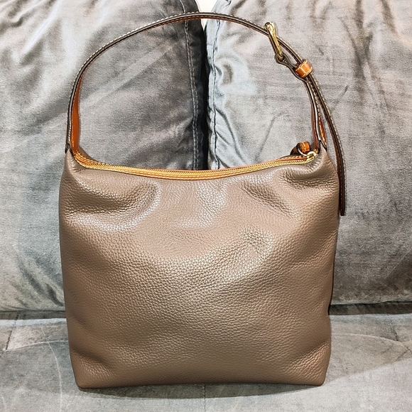 DOONEY & BOURKE PAIGE SAC PEBBLED LEATHER TASSLED HOBO BAG IN ELEPHANT BNWOT - Picture 5 of 17